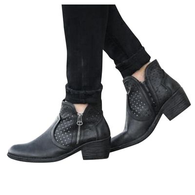 Bcshiye Women's Ankle Boots Winter Round Toe Slip On Ankle Booties Side Zipper Chunky Stacked Heeled Western Booties