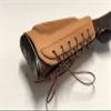 Genuine Leather Buttstock Ammo Shotgun Shell Holder Carrier Cover Suede Padded Cheek Rest (20 Gauge, Left Handed, Tan) view 3
