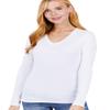 JYB CO Womens Basic Active Slim Fit V-Neck Long Sleeve Top T-Shirt in White - 1XL view 1
