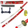 Bishamon 42.5" Samurai Sword with Carbon Steel Blade and Dragon Design Scabbard  Includes Wooden Display Stand  Decorative Collectible Katana (Red) view 1