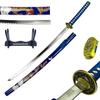 Bishamon 42.5" Samurai Sword with Carbon Steel Blade and Dragon Design Scabbard  Includes Wooden Display Stand  Decorative Collectible Katana (Blue) view 1