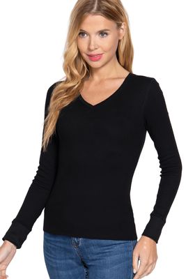 Women's Lightweight Long Sleeve V Neck Thermal Underwear Top Sweater Sweatshirt in Black - XL