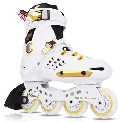 White Gold Inline Skates for Women & Men, High Performance Outdoor Speed Skates, Beginner to Aggressive, 4-Wheel Racing, Size 38-39