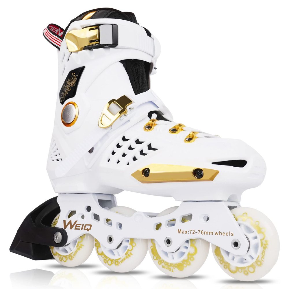 White Gold Inline Skates for Women & Men, High Performance Outdoor Speed Skates, Beginner to Aggressive, 4-Wheel Racing, Size 38-39