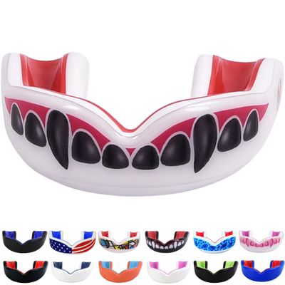 Oral Mart White/Red Youth Black Vampire Fangs Mouth Guard for Kids - Youth Mouthguard for Karate, Football, Martial Arts, Taekwondo, Boxing, Rugby, BJJ, Muay Thai, Soccer, Hockey (with Free Case)