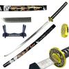 Bishamon 42.5" Samurai Sword with Carbon Steel Blade and Dragon Design Scabbard  Includes Wooden Display Stand  Decorative Collectible Katana (Black) view 1