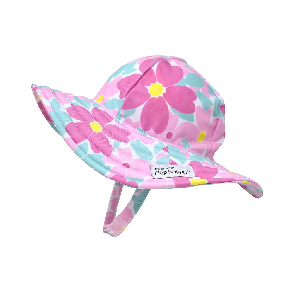 Flap Happy Baby Floppy Sun Hat | Toddler Floppy Swim Hat to Protect Kids from Sunburn | UPF 50+ Highest Certified UV Sun Protection | Painted Flowers, Small (3-6m)