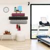 2 PACK Yoga Mat Holder Wall Mount Yoga Mat Storage Shelf Rack Home Gym Accessories with Wood Floating Shelves and 4 Hooks for Hanging Foam Roller and Resistance Bands Home Gym Carbonized Black view 2