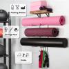 2 PACK Yoga Mat Holder Wall Mount Yoga Mat Storage Shelf Rack Home Gym Accessories with Wood Floating Shelves and 4 Hooks for Hanging Foam Roller and Resistance Bands Home Gym Carbonized Black view 4