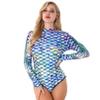 Agoky Womens Mermaid Fish Scale 3D Printed Monokini One Piece Swimsuit Zipper Back Jumpsuit Colorful X-Large view 1
