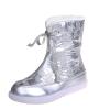 oiangi Flat Snow Boots for Women Fashion Round Toe Cutout Lace up Platform Mid Calf Boots Winter Plush Keeps Warm Comfortable Casual Shoes view 1
