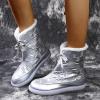 oiangi Flat Snow Boots for Women Fashion Round Toe Cutout Lace up Platform Mid Calf Boots Winter Plush Keeps Warm Comfortable Casual Shoes view 2