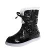 oiangi Flat Snow Boots for Women Fashion Round Toe Cutout Lace up Platform Mid Calf Boots Winter Plush Keeps Warm Comfortable Casual Shoes view 1