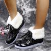 oiangi Flat Snow Boots for Women Fashion Round Toe Cutout Lace up Platform Mid Calf Boots Winter Plush Keeps Warm Comfortable Casual Shoes view 3