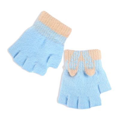 MioCloth Cute Kids Half Finger Gloves Winter Keep Warm Knitted Hand Gloves for Children Girl Boy Age 5-10 Cold Weather Accessories Blue