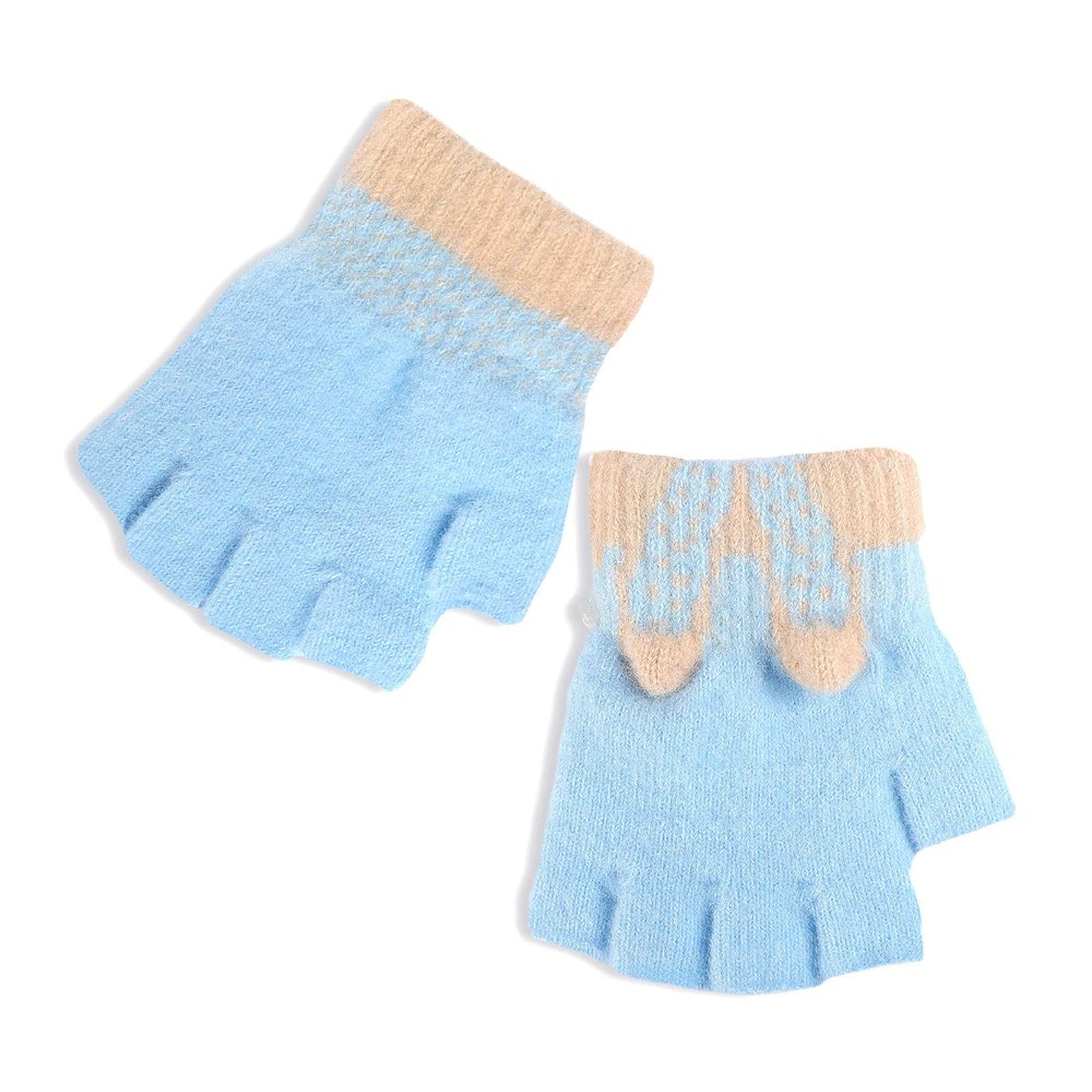 MioCloth Cute Kids Half Finger Gloves Winter Keep Warm Knitted Hand Gloves for Children Girl Boy Age 5-10 Cold Weather Accessories Blue