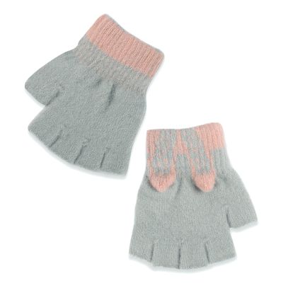 MioCloth Cute Kids Half Finger Gloves Winter Keep Warm Knitted Hand Gloves for Children Girl Boy Age 5-10 Cold Weather Accessories Gray