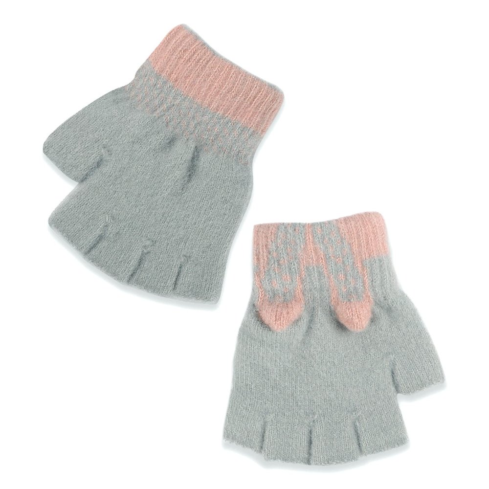 MioCloth Cute Kids Half Finger Gloves Winter Keep Warm Knitted Hand Gloves for Children Girl Boy Age 5-10 Cold Weather Accessories Gray