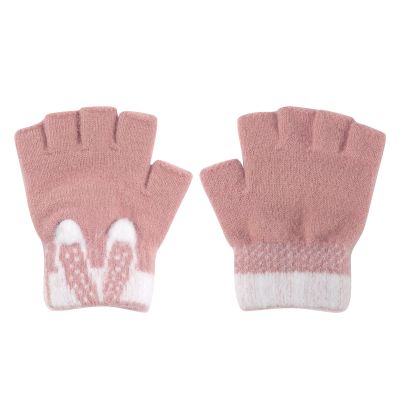 MioCloth Cute Kids Half Finger Gloves Winter Keep Warm Knitted Hand Gloves for Children Girl Boy Age 5-10 Cold Weather Accessories Pink