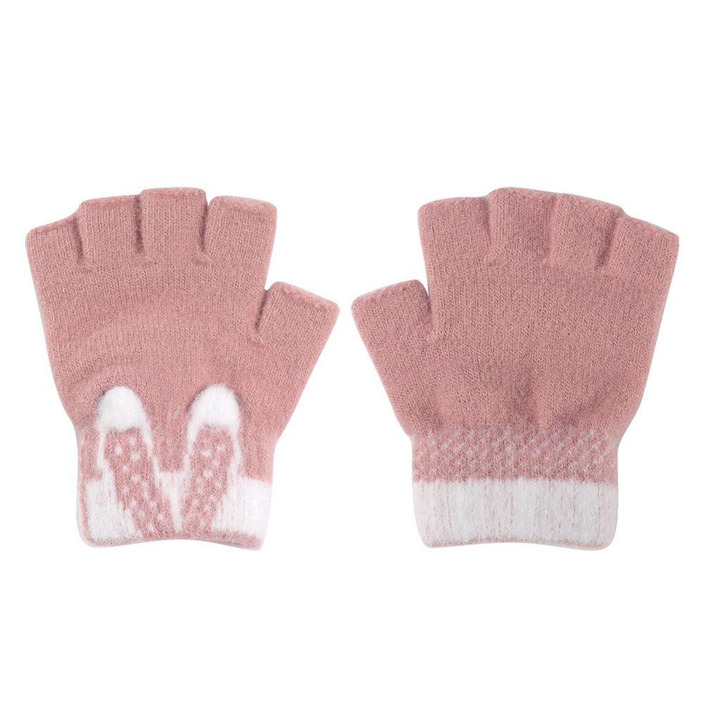MioCloth Cute Kids Half Finger Gloves Winter Keep Warm Knitted Hand Gloves for Children Girl Boy Age 5-10 Cold Weather Accessories Pink