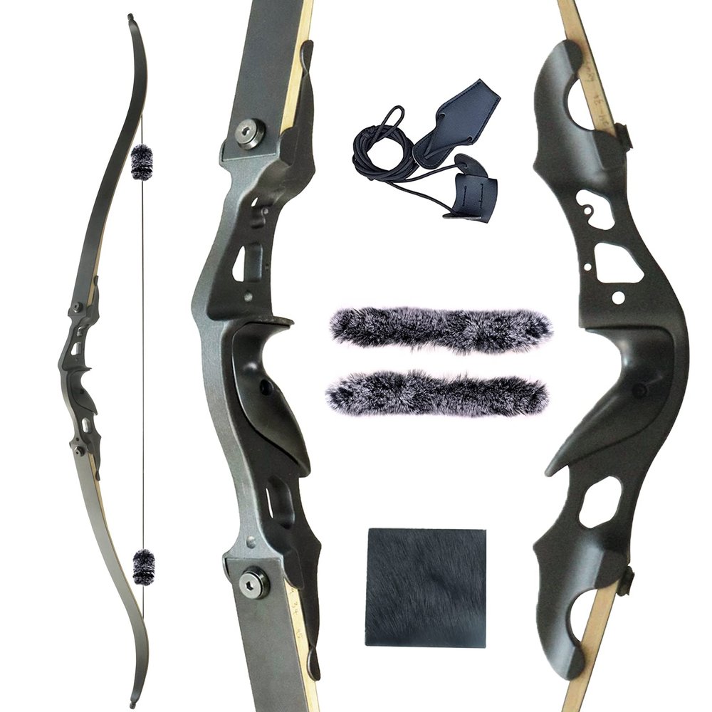 Black Hunter Recurve Bow for Adults Archery Bow Archery Set Adult Longbow 60" 20-55 lbs Right Hand Aluminium Alloy Riser with Arrow Rest for Outdoor Targeting Practice Competition (40lbs)