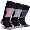 CS CELERSPORT Women's Merino Wool Ski Socks, 3 Pack Thermal Warm Winter Thick Knee High Snowboarding Skiing Socks, Black+Dark Grey, Black+Rose Red, Black+Grey, Small view 1