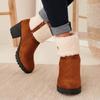 Bcshiye Winter Boots for Women Comfort Slip On Mid Chunky Heel Suede Snow Ankle Boots Warm Fur Lined Outdoor Calf Boots view 2