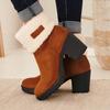 Bcshiye Winter Boots for Women Comfort Slip On Mid Chunky Heel Suede Snow Ankle Boots Warm Fur Lined Outdoor Calf Boots view 3