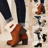 Bcshiye Winter Boots for Women Comfort Slip On Mid Chunky Heel Suede Snow Ankle Boots Warm Fur Lined Outdoor Calf Boots view 4