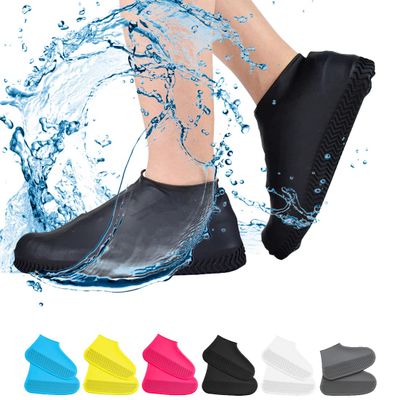 VBoo Waterproof Shoe Covers, Non-Slip Water Resistant Overshoes Silicone Rubber Rain Shoe Cover Outdoor cycling Protectors apply to Men, Women, Kids (Medium, Black)