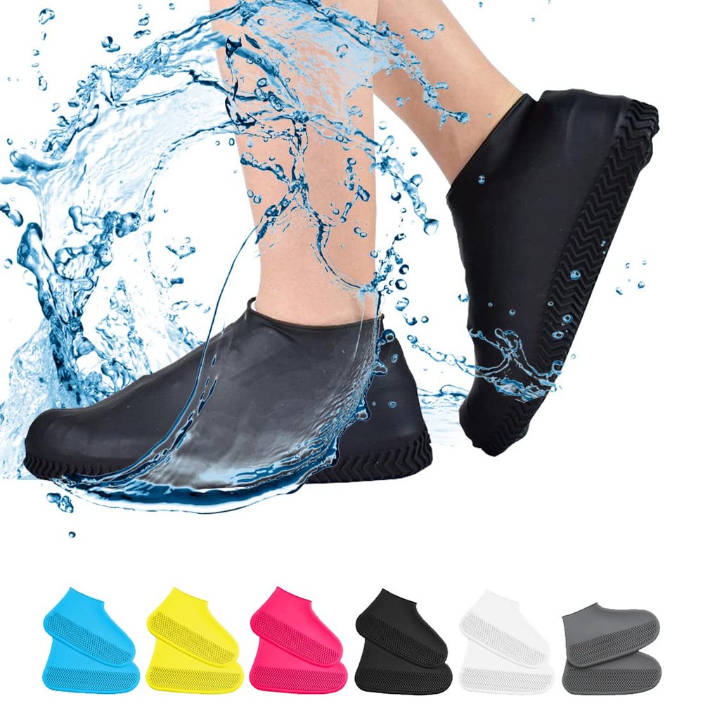 VBoo Waterproof Shoe Covers, Non-Slip Water Resistant Overshoes Silicone Rubber Rain Shoe Cover Outdoor cycling Protectors apply to Men, Women, Kids (Medium, Black)