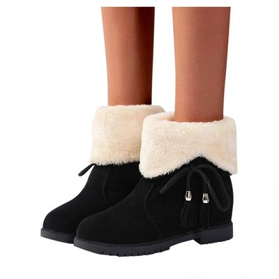 Bcshiye Women's Snow Boot Suede Warm Fur Lined Anti-Slip Boot Chunky Low Heel Round Toe Winter Snow Ankle Booties