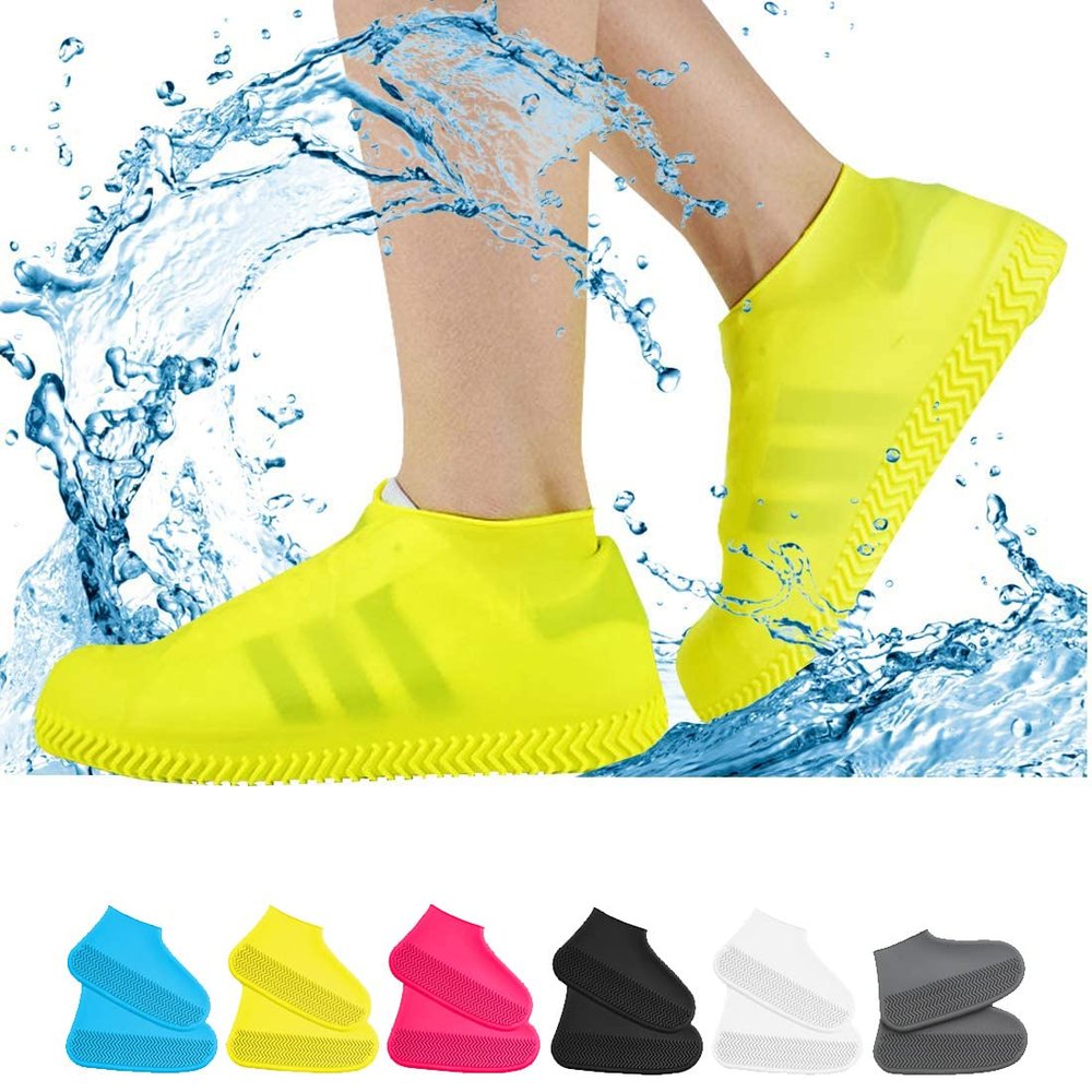 VBoo Waterproof Shoe Covers, Non-Slip Water Resistant Overshoes Silicone Rubber Rain Shoe Cover Outdoor cycling Protectors apply to Men, Women, Kids (Small, Yellow)