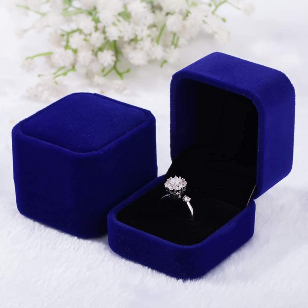 YZWDTGS 2 Pack Velvet Ring Boxes, Earring Pendant Jewelry Case, Ring Earrings Gift Boxes, Jewellry Display (Dark Blue)
