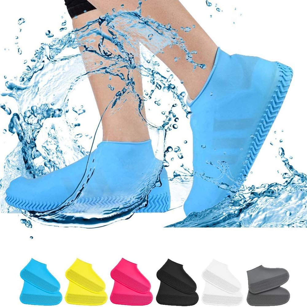 VBoo Waterproof Shoe Covers, Non-Slip Water Resistant Overshoes Silicone Rubber Rain Shoe Cover Outdoor cycling Protectors apply to Men, Women, Kids (Small, Blue)