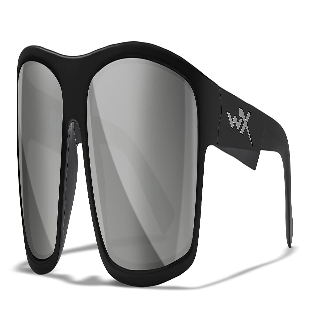 Wiley X Peak Sunglasses, Safety Glasses for Men and Women, UV Eye Protection for Shooting, Fishing, Biking, and Extreme Sports, Matte Black Frames, Silver Flash Tinted Lenses