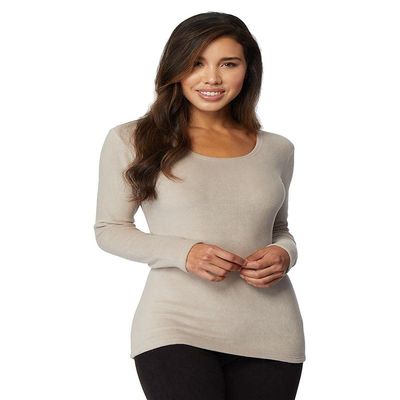 32 Degrees Heat Womens Heavyweight Baselayer Crew Neck Long Sleeve Fleece Top, Cobblestone, Medium