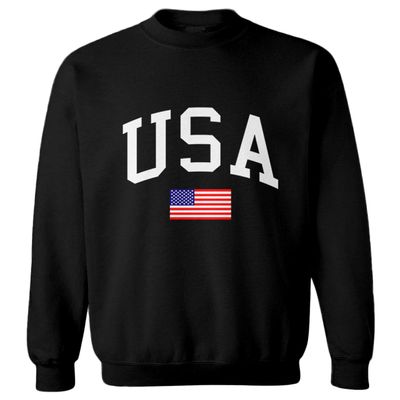 USA Word with Flag - United States Toddler Fleece Crewneck Sweater (Black, 5T/6T)