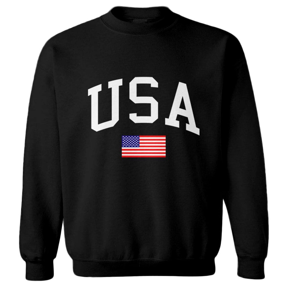 USA Word with Flag - United States Toddler Fleece Crewneck Sweater (Black, 5T/6T)