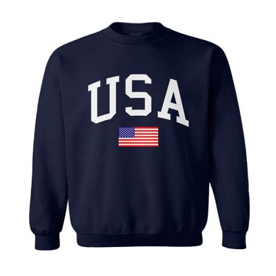 Haase Unlimited USA Word With Flag - United States Youth Fleece Crewneck Sweater (Navy Blue, Small (Youth))