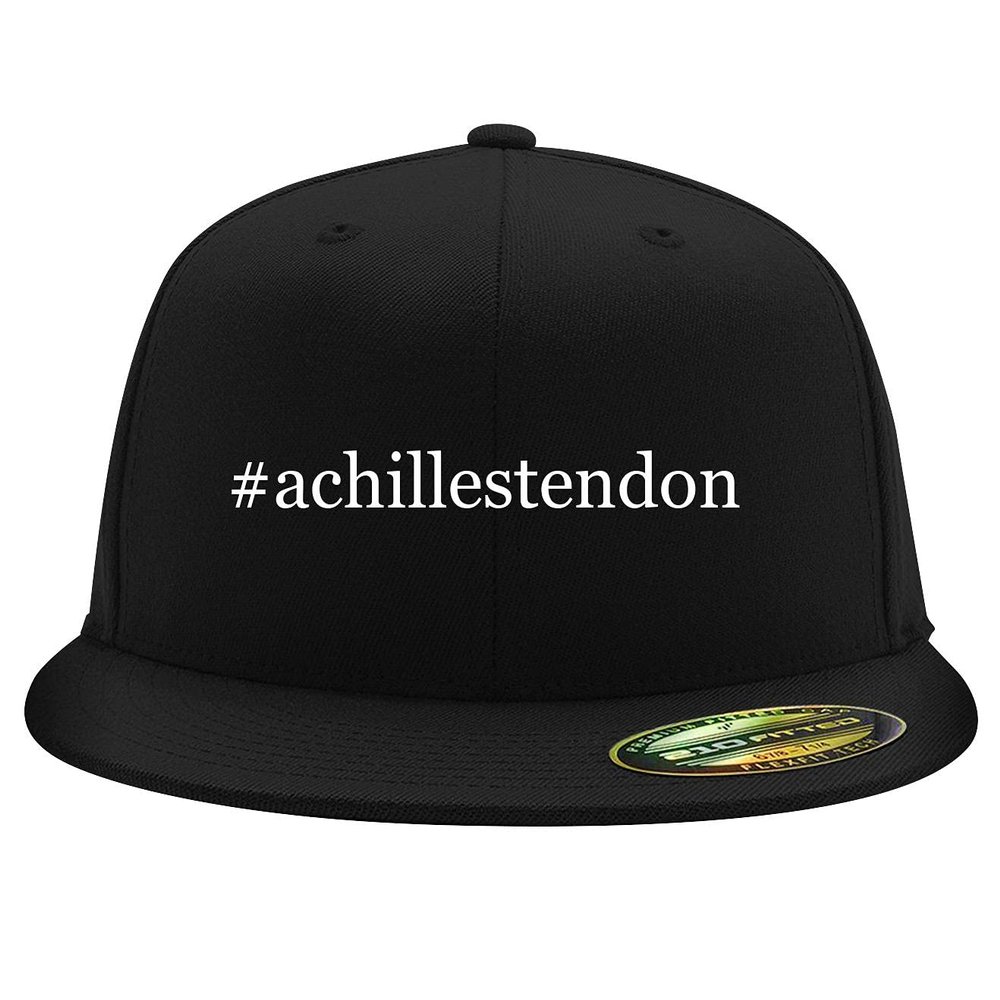 #Achillestendon - Embroidered Adjustable Fit Structured Flat Bill Fitted Hat | Trendy Baseball Cap for Men and Women | Modern Cap in Snapback Closure | Black | Large/X-Large