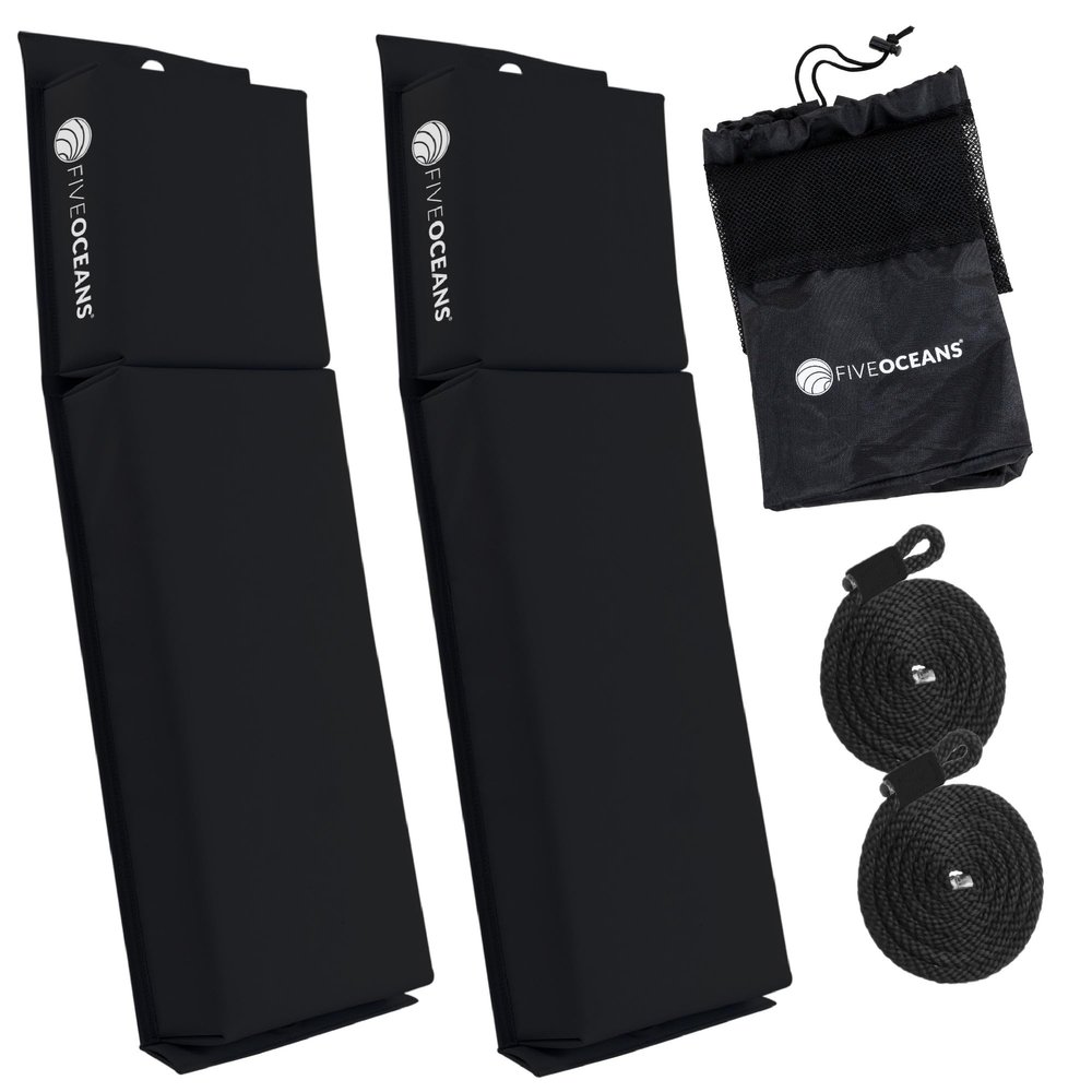Five Oceans Contour Flat Boat Fender, Boat Fenders, Boat Bumpers for Docking, 2-Pack - 24-Inch, Black, with 3/8-Inch x 5-Foot Fender Line and Convenient Storage Bag, Waterproof PVC Fabric - FO4615