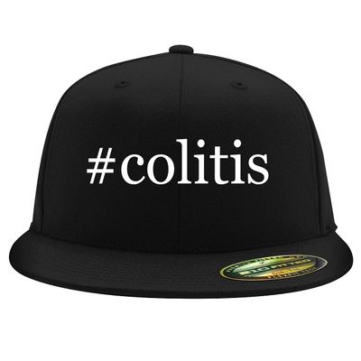 #Colitis - Embroidered Adjustable Fit Structured Flat Bill Fitted Hat | Trendy Baseball Cap for Men and Women | Modern Cap in Snapback Closure | Black | Small/Medium