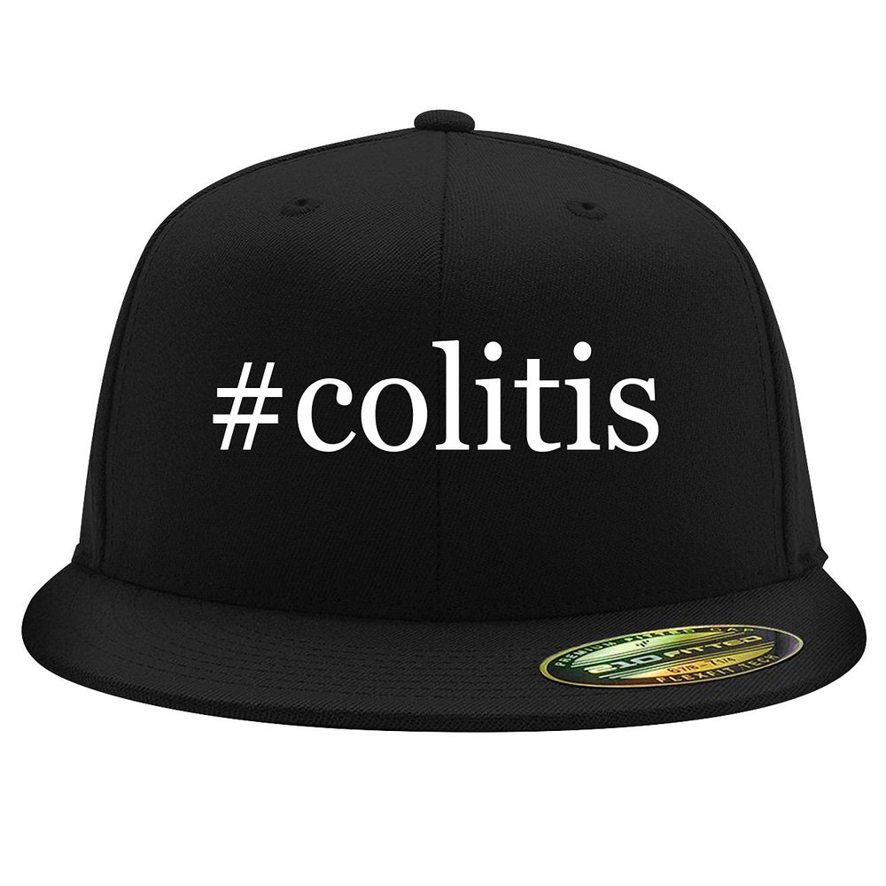 #Colitis - Embroidered Adjustable Fit Structured Flat Bill Fitted Hat | Trendy Baseball Cap for Men and Women | Modern Cap in Snapback Closure | Black | Small/Medium