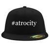 #Atrocity - Embroidered Adjustable Fit Structured Flat Bill Fitted Hat | Trendy Baseball Cap for Men and Women | Modern Cap in Snapback Closure | Black | Small/Medium view 1