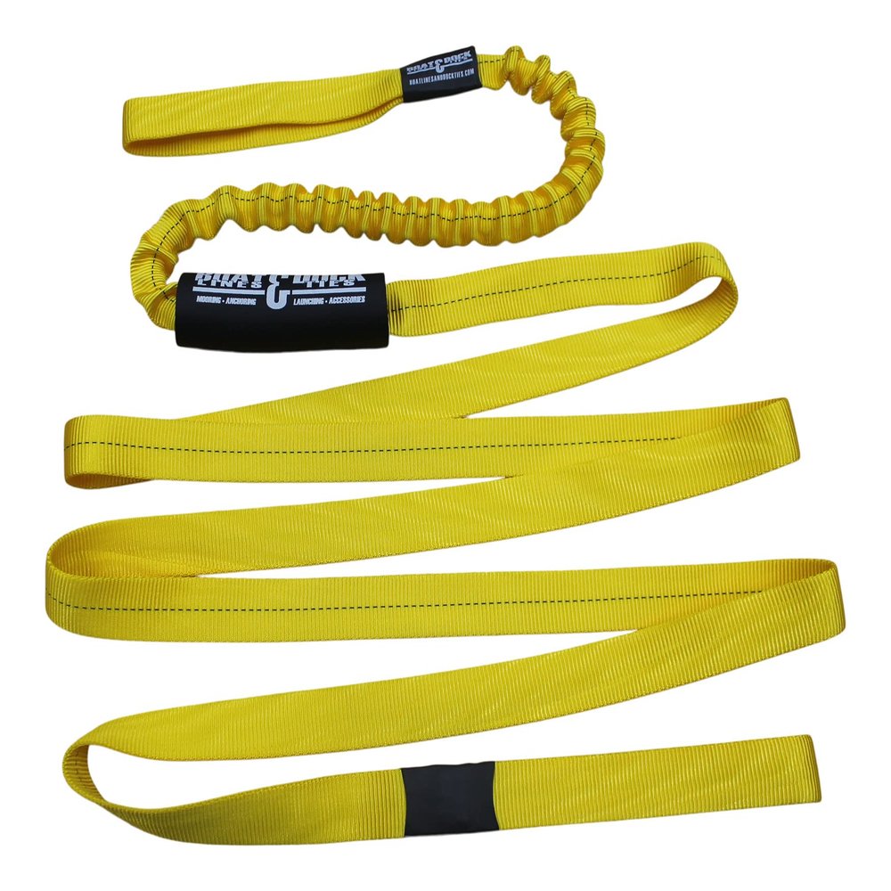 Boat Lines & Dock Ties Sand Anchor Tie Off Strap with Bungee - Made in USA (Yellow, 15 Feet)