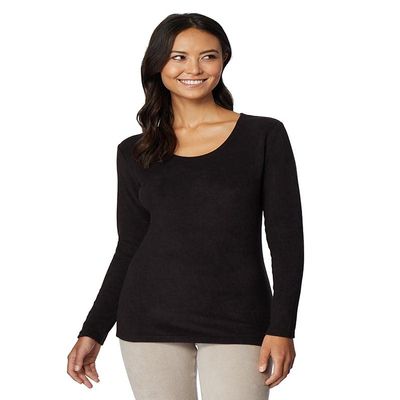 32 Degrees Heat Womens Heavyweight Baselayer Crew Neck Long Sleeve Fleece Top, Black, Small
