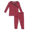 KicKee Pants Print Pajamas Set, Long Sleeve Kimono Style PJs with Scallop Edge, Ultra Soft and Snug Fitting (Crimson Penguins - 2T) view 1