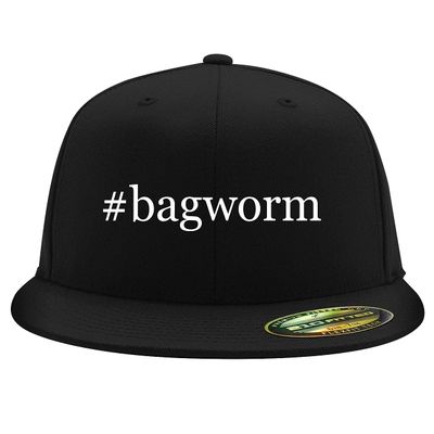 #Bagworm - Embroidered Adjustable Fit Structured Flat Bill Fitted Hat | Trendy Baseball Cap for Men and Women | Modern Cap in Snapback Closure | Black | Large/X-Large