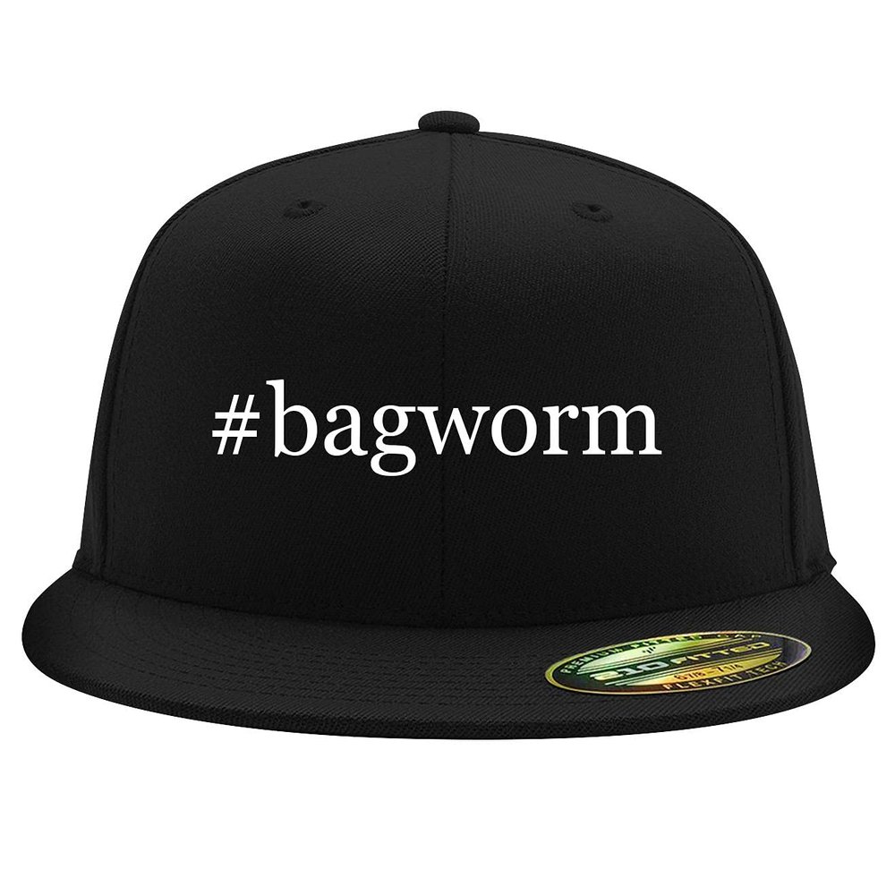 #Bagworm - Embroidered Adjustable Fit Structured Flat Bill Fitted Hat | Trendy Baseball Cap for Men and Women | Modern Cap in Snapback Closure | Black | Large/X-Large